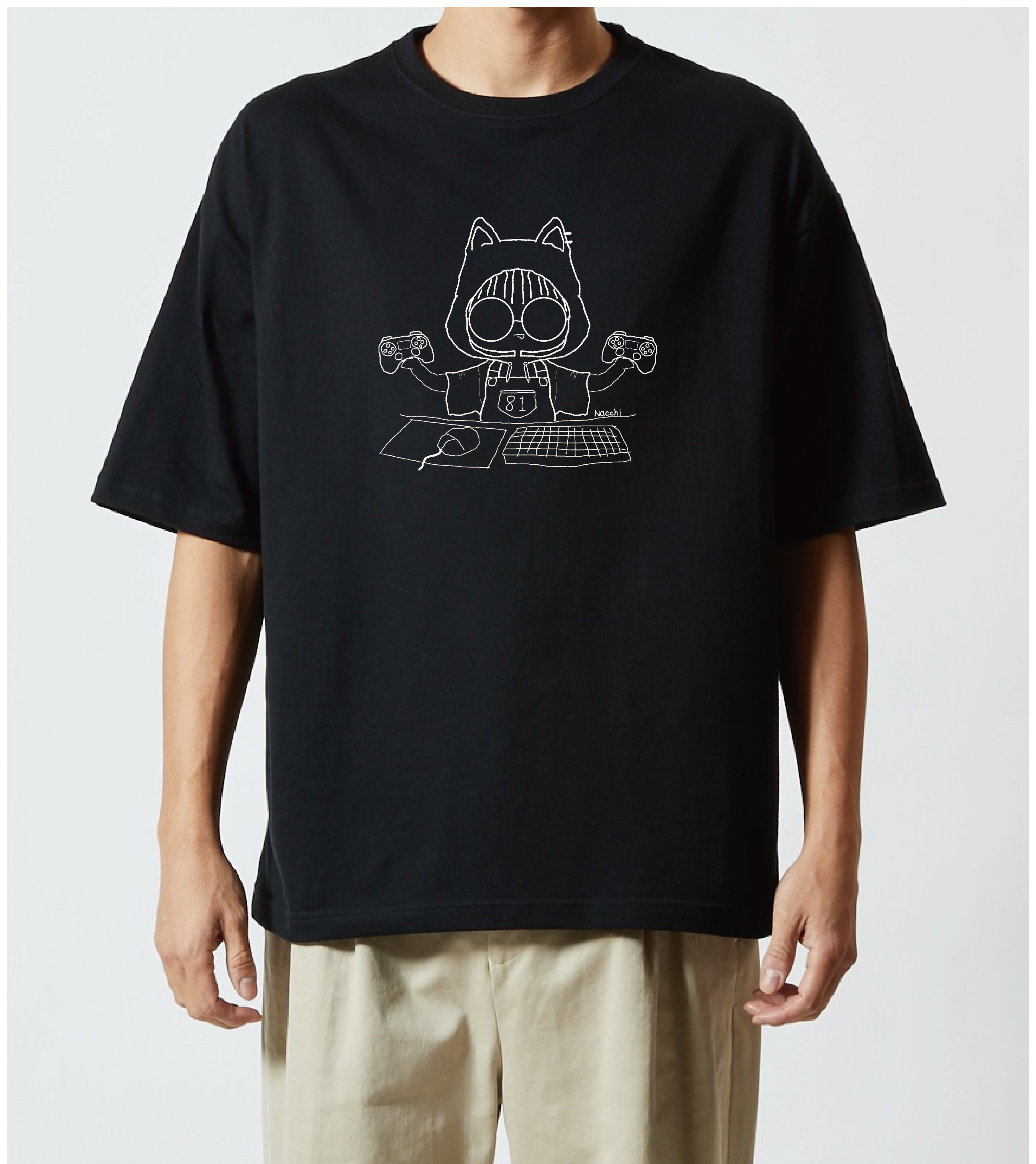 NACCHI - OVER SIZE DRAWING TSHIRTS BLACK